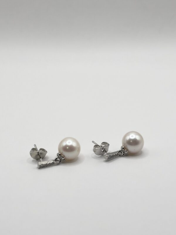 10 mm White Pearl Stainless Dangling Earrings