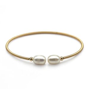6 – 7 mm White Pearl Gold Plated Bangle