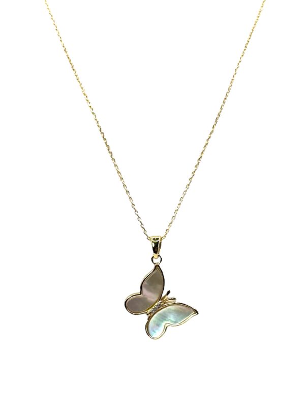 Mother of Pearl Butterfly Shaped Pendant Necklace