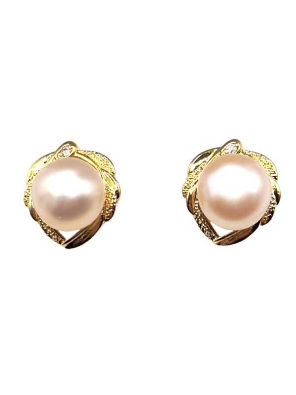 8 – 9 mm Champagne Pearl Leaf Shaped Earrings