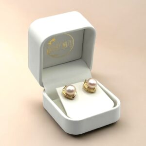 8 – 9 mm Champagne Pearl Leaf Shaped Earrings