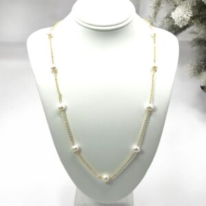 5 – 6 mm White Pearl Gold Plated Chain Necklace