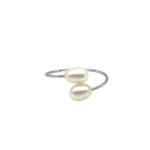 5 – 6 mm White Oval Pearl Stainless Ring