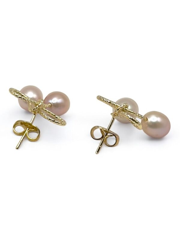 7 – 8 mm Champagne Pearl Bow Stud Earrings