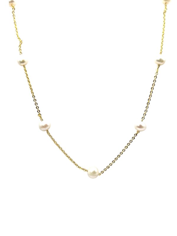 5 – 6 mm White Pearl Gold Plated Chain Necklace