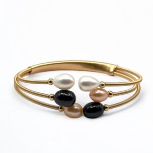 6 – 7 mm Multi Color Pearl Gold Plated Bangle