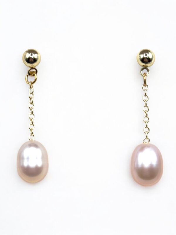 8 – 9 mm Champagne Oval Pearl Dangling Earrings