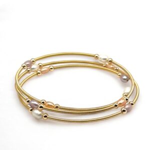 4 – 5 mm Multi Color Loop Pearl Gold Plated Bangle