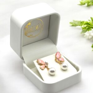 8 mm White Pearl Butterfly Drop Earrings