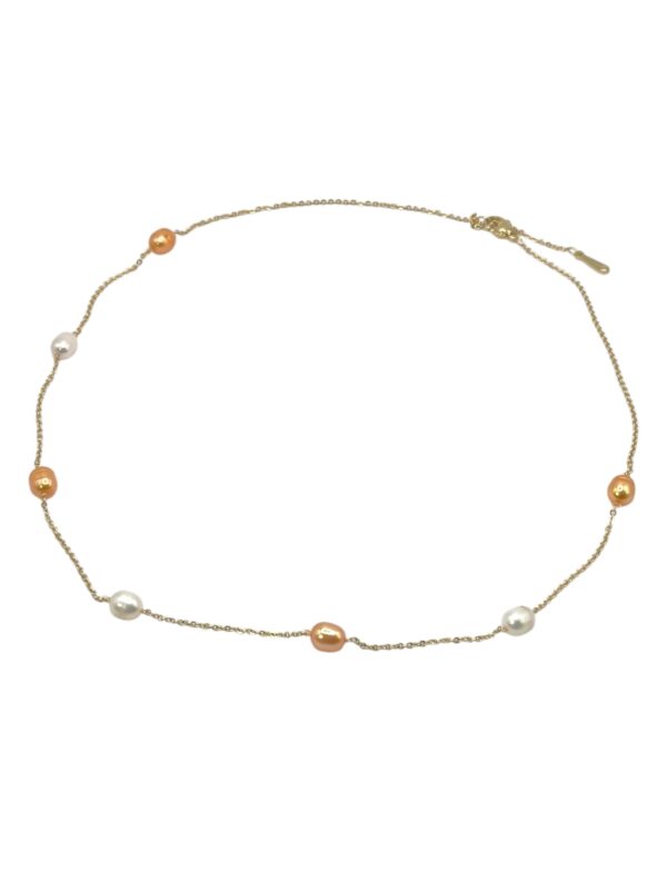 5 – 6 mm White & Peach Pearl Chain Necklace