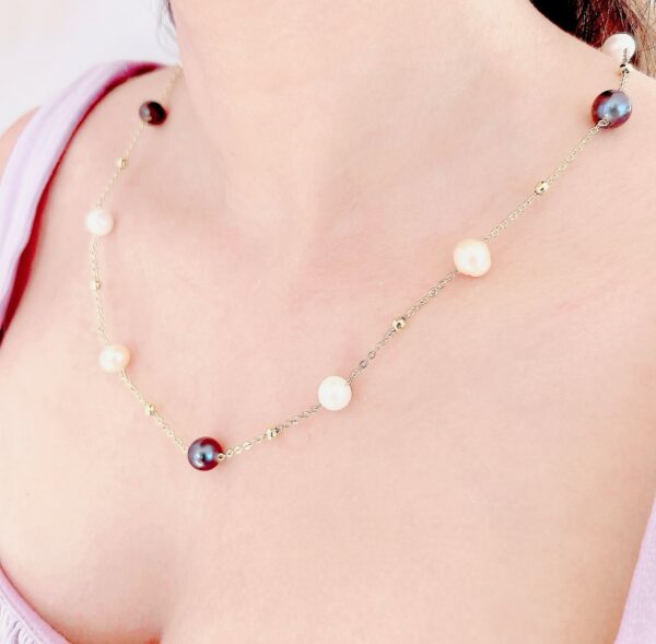 8 – 9 mm Multi Color Pearl Gold Plated Chain Necklace