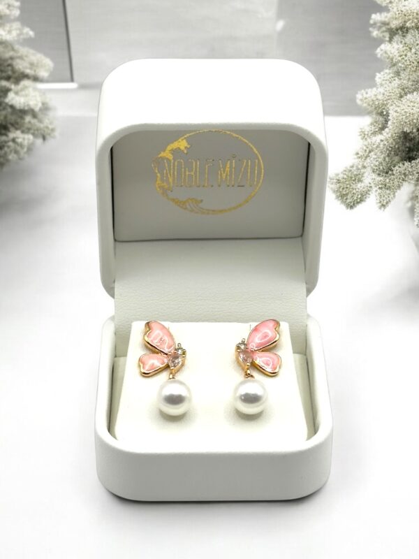 8 mm White Pearl Butterfly Drop Earrings