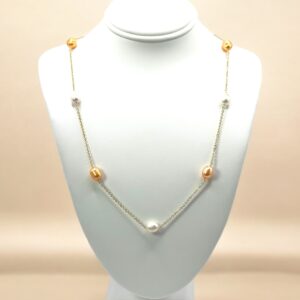 5 – 6 mm White & Peach Pearl Chain Necklace