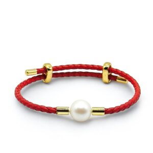 11 – 12 mm White Pearl Red Leather Strap Bracelet