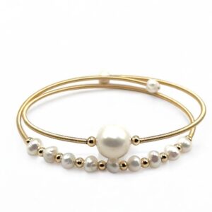 10 – 11 mm White Color Loop Pearl Gold Plated Bangle