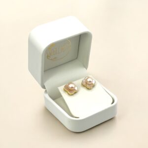 6 – 7 mm Champagne Mother of Pearl Flower Shaped Earrings