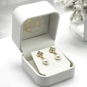 6 – 7 mm White Pearl Leaf Clover Drop Earrings