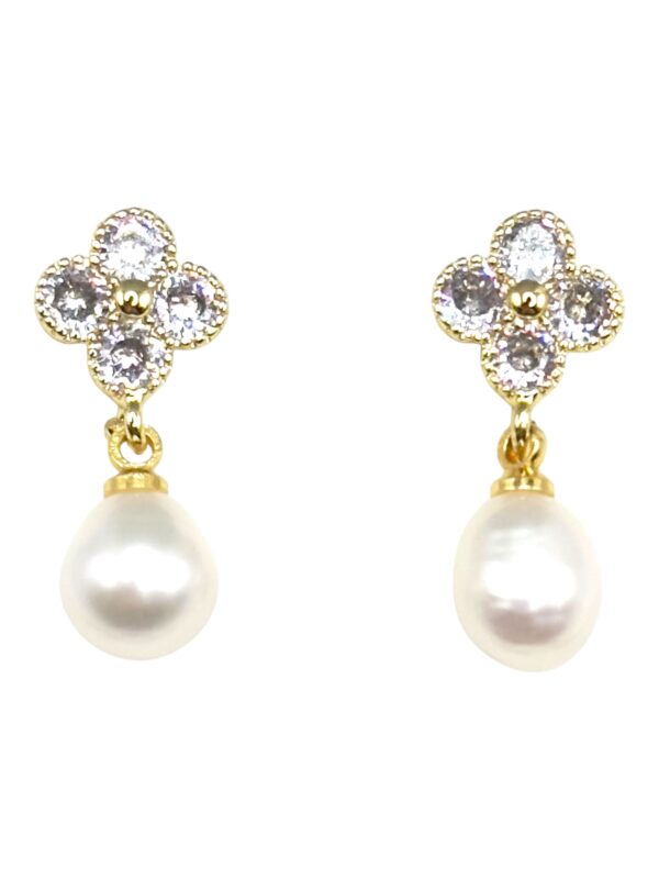 6 – 7 mm White Pearl Leaf Clover Drop Earrings