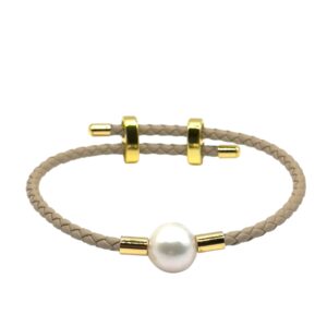 11 – 12 mm White Pearl Gray Leather Strap Bracelet