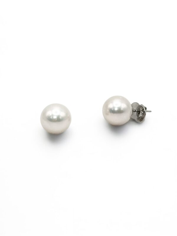 13 – 14 mm White Pearl Stainless Stud Earrings