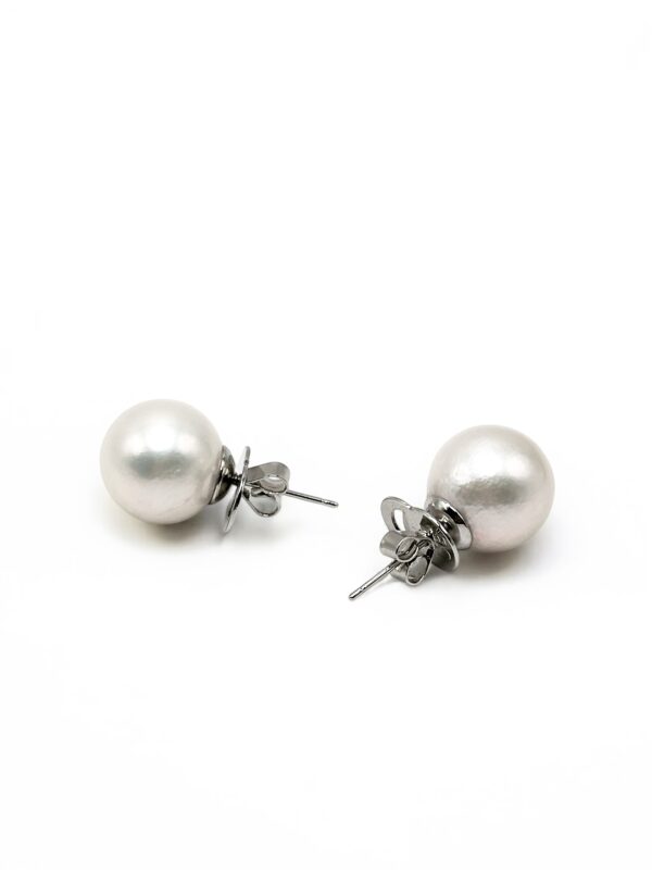 14 mm White Pearl Stainless Stud Earrings