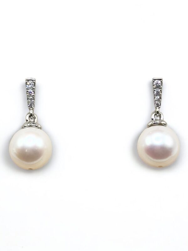 10 mm White Pearl Stainless Dangling Earrings