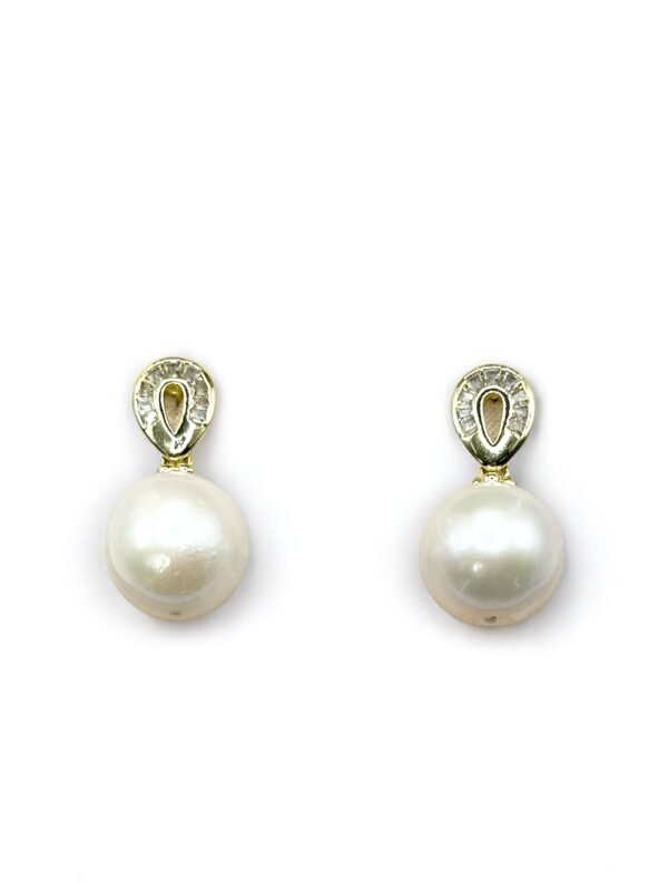 14 mm White Pearl Gold Plated Tear Drop Shaped Earrings