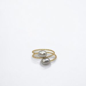 5 – 6 mm Gray Oval Pearl Gold Plated Loop Ring