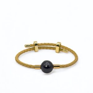 12 – 13 mm Black Pearl Leather Strap Bracelet