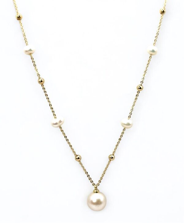 9 – 10 mm White Pearl Gold Plated Pendant Necklace