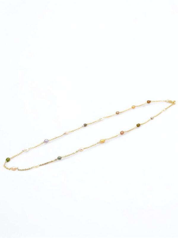 Multi Color Rice Pearls Gold Plated Chain Necklace