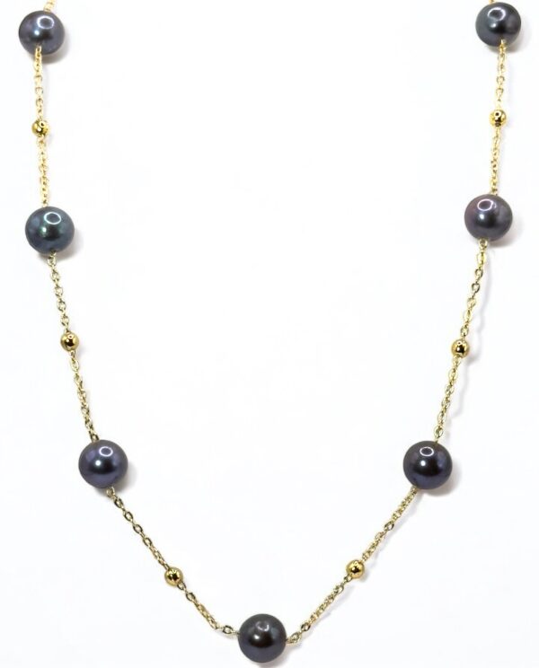 9 – 10 mm Black Pearl Gold Plated Chain Necklace