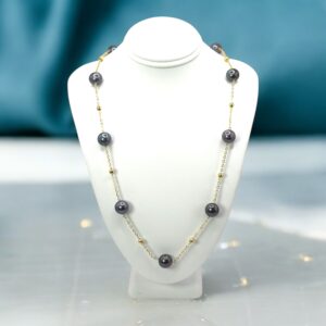 9 – 10 mm Black Pearl Gold Plated Chain Necklace