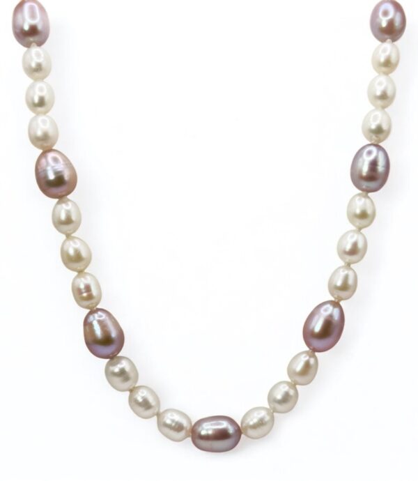 8 – 9 mm Purple & White Oval Pearl Necklace Strand