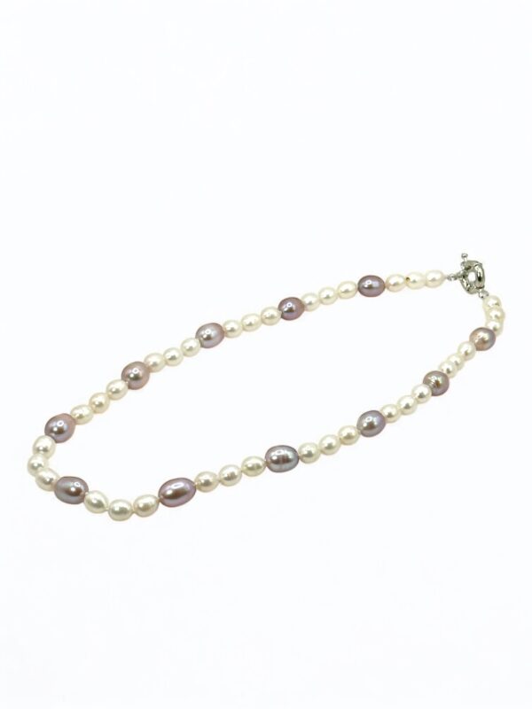 8 – 9 mm Purple & White Oval Pearl Necklace Strand