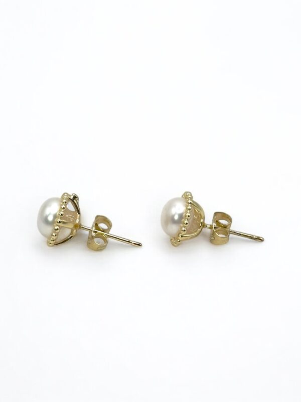 7 – 8 mm White Pearl Gold Plated Halo Stud Earrings