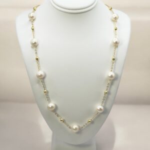 8 – 9 mm White Pearl Gold Plated Chain Necklace
