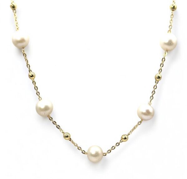 8 – 9 mm White Pearl Gold Plated Chain Necklace