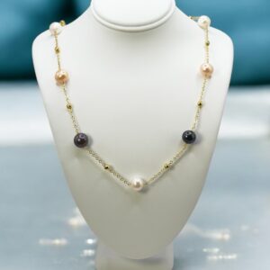 8 – 9 mm Multi Color Pearl Gold Plated Chain Necklace