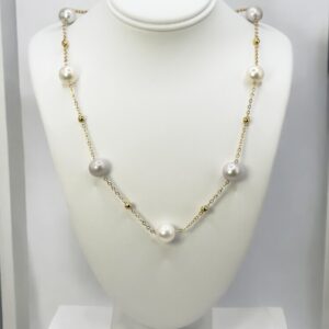 8 – 9 mm White & Gray Pearl Gold Plated Chain Necklace