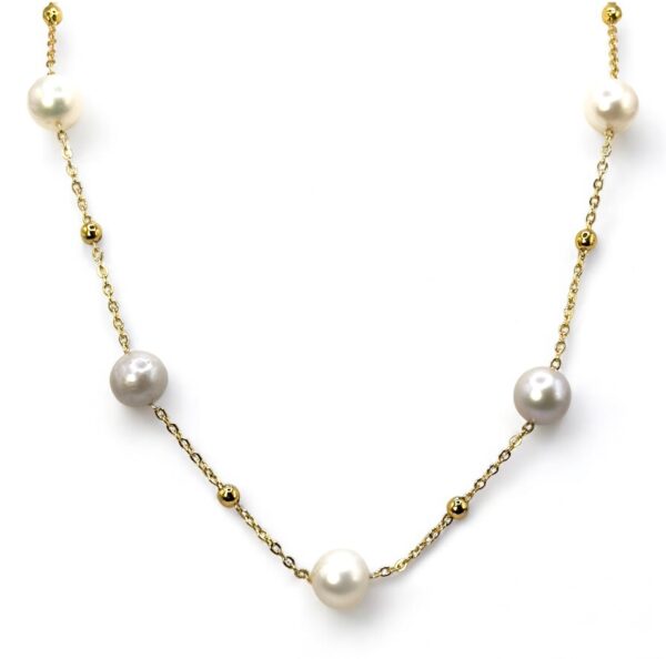 8 – 9 mm White & Gray Pearl Gold Plated Chain Necklace