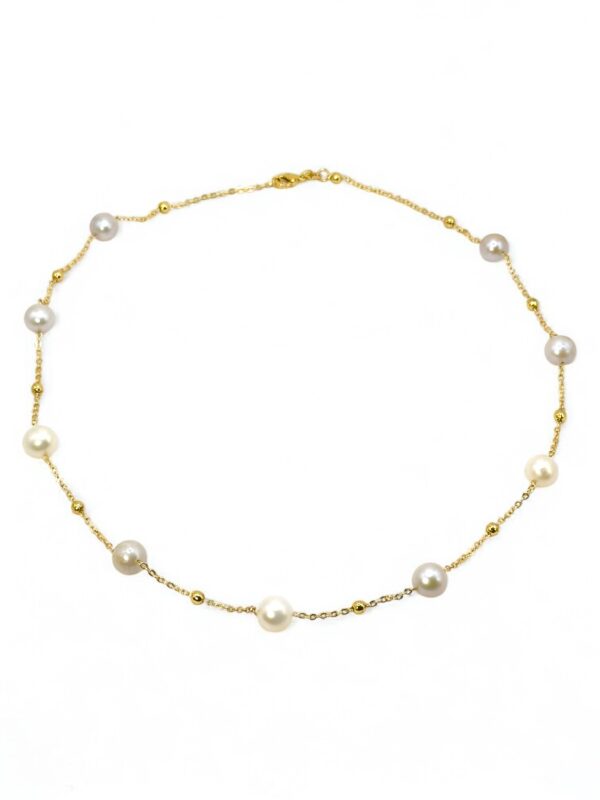 8 – 9 mm White & Gray Pearl Gold Plated Chain Necklace