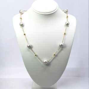 8 – 9 mm Gray Pearl Gold Plated Chain Necklace
