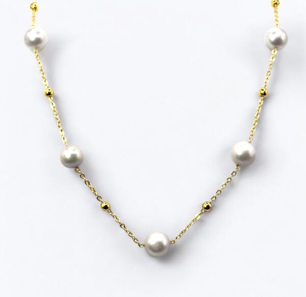 8 – 9 mm Gray Pearl Gold Plated Chain Necklace